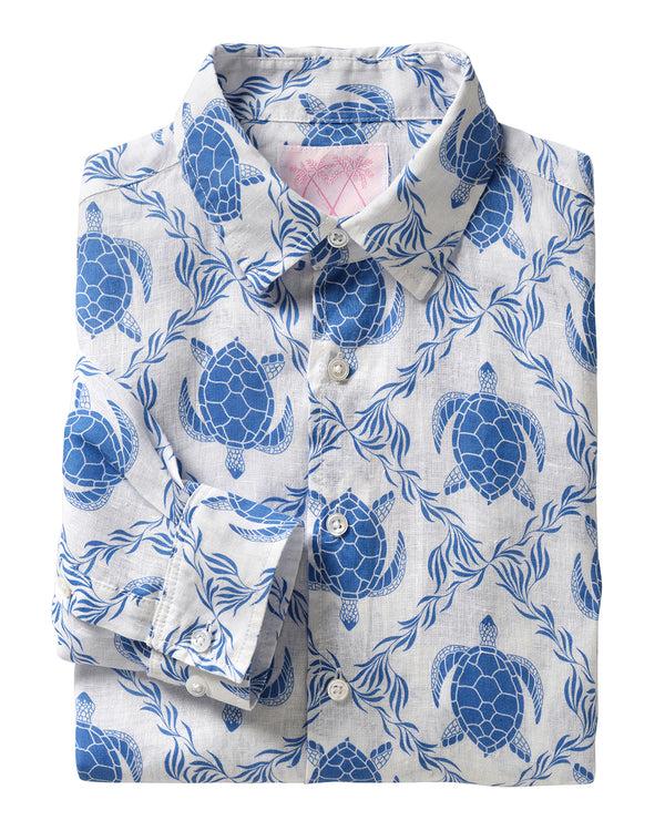 pink house mustique Linen Shirt TURTLE TRELLIS