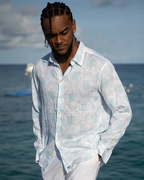 Pink House Mustique Linen Shirt TURTLE TRELLIS