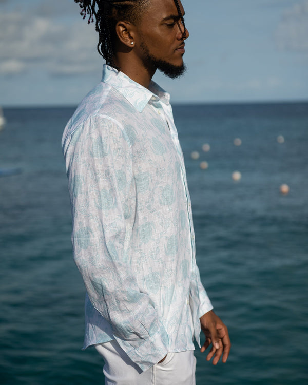 Pink House Mustique Linen Shirt TURTLE TRELLIS