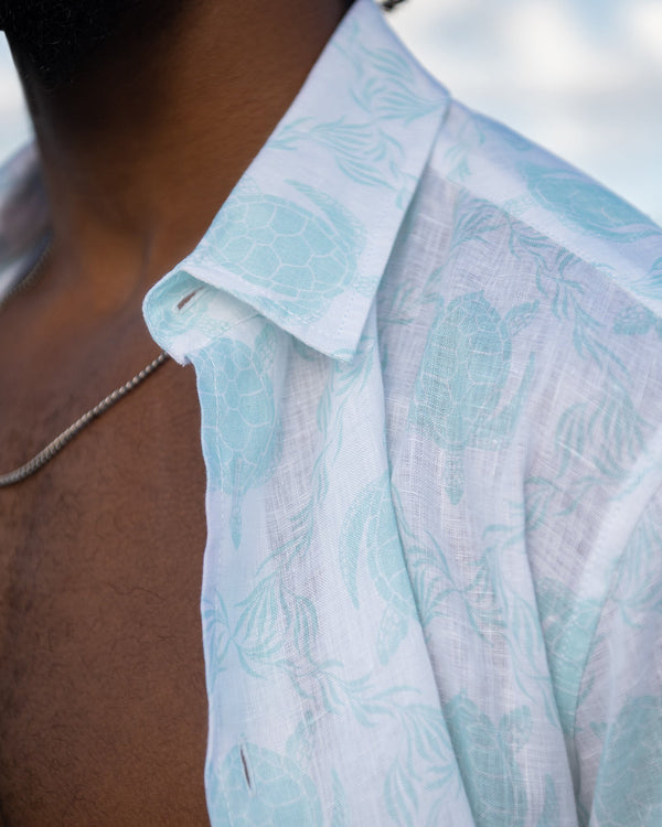 Pink House Mustique Linen Shirt TURTLE TRELLIS