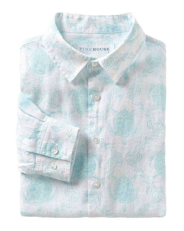 pink house mustique Linen Shirt TURTLE TRELLIS