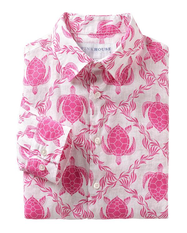 pink house mustique Linen Shirt TURTLE TRELLIS