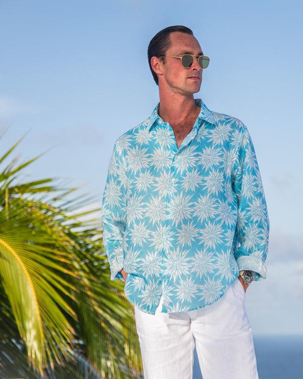 Pink House Mustique Mens Linen Shirt AGAVE