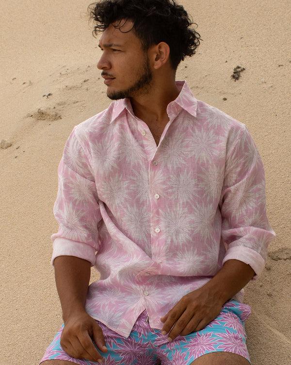 Pink House Mustique Mens Linen Shirt AGAVE