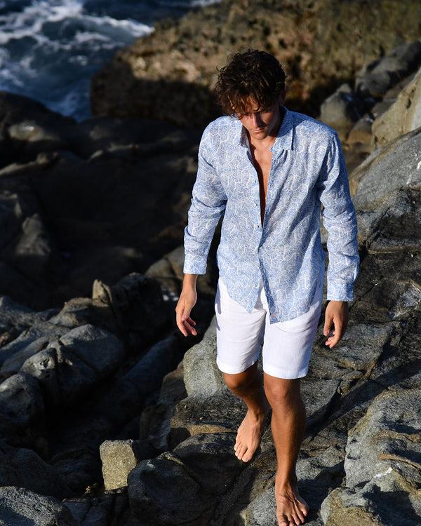 Pink House Mustique Mens Linen Shirt CORAL STONE