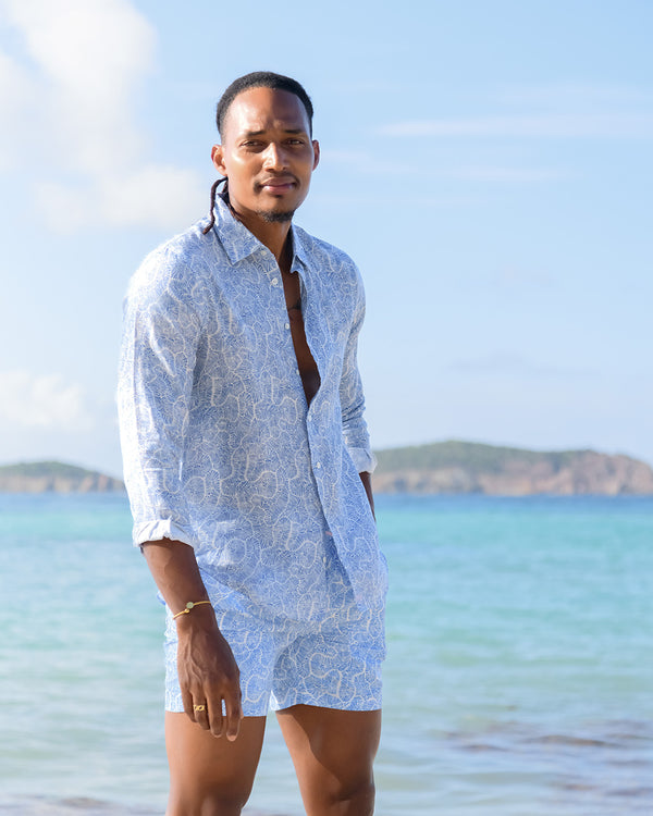 Pink House Mustique Mens Linen Shirt CORAL STONE