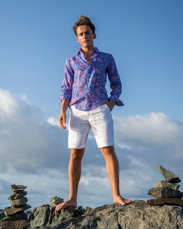 Pink House Mustique Mens Linen Shirt IGUANA