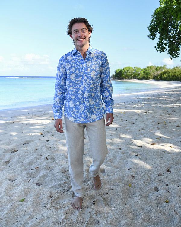 Pink House Mustique Mens Linen Shirt IGUANA