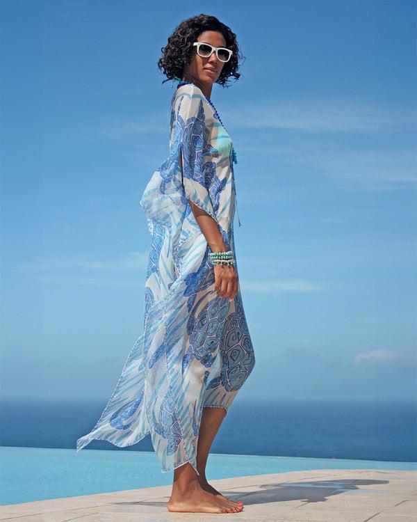 Pink House Mustique Silk Chiffon Lea Kaftan TURTLE