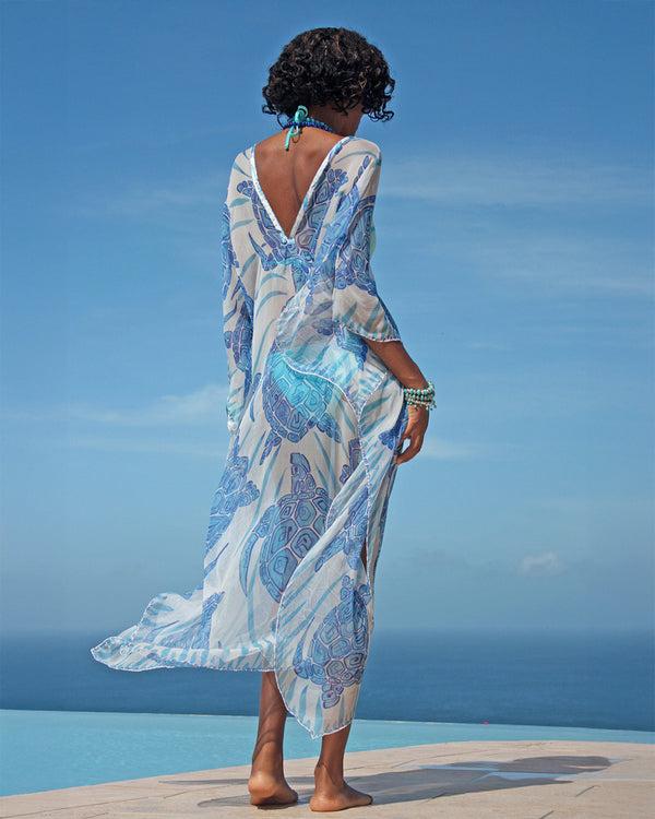 Pink House Mustique Silk Chiffon Lea Kaftan TURTLE