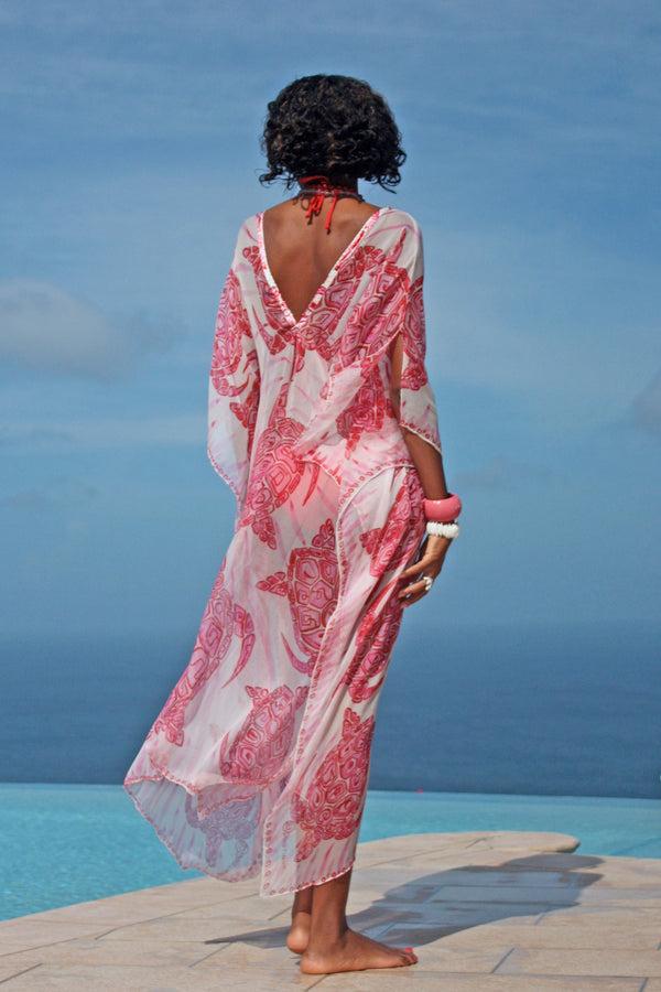 Pink House Mustique Silk Chiffon Lea Kaftan TURTLE