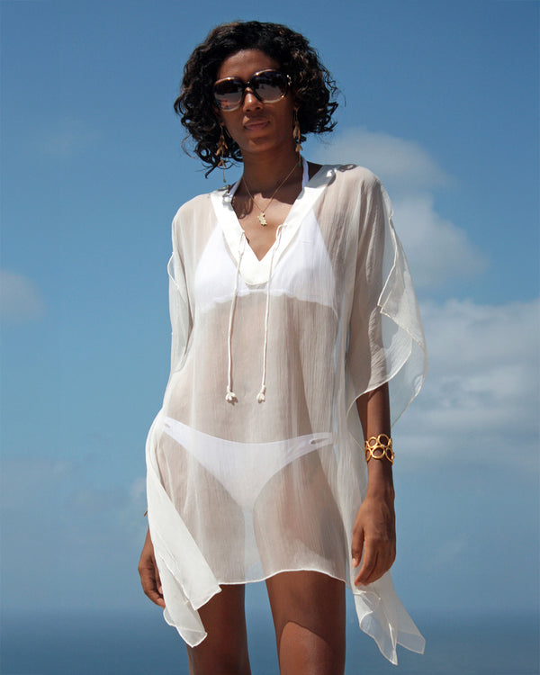 pink house mustique Silk Chiffon Short Kaftan