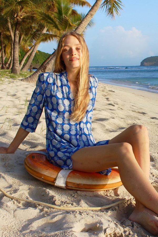 Pink House Mustique Silk Decima Dress PINEAPPLE