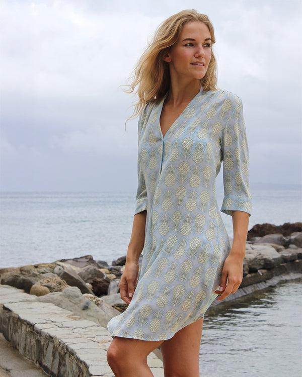 Pink House Mustique Silk Decima Dress PINEAPPLE