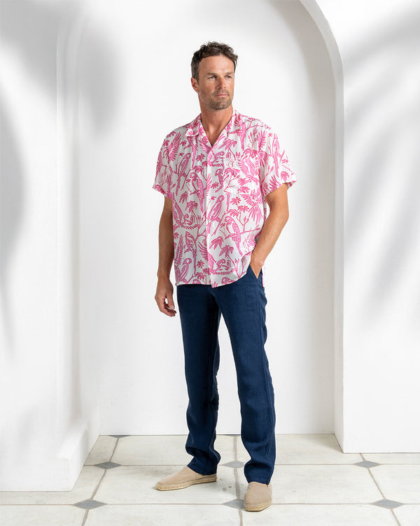 Pink House Mustique Silk Festival Shirt PARROT