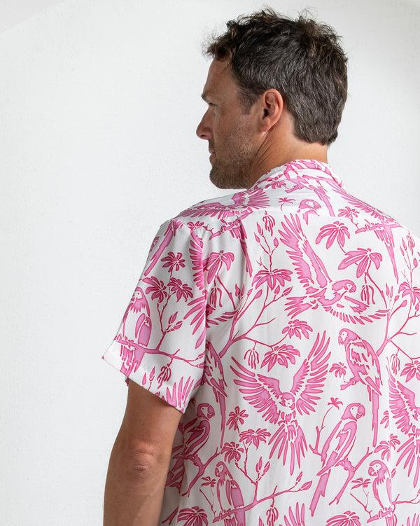 Pink House Mustique Silk Festival Shirt PARROT