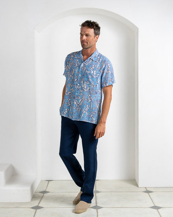 Pink House Mustique Silk Festival Shirt PARROT