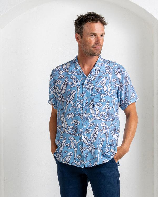 pink house mustique Silk Festival Shirt PARROT