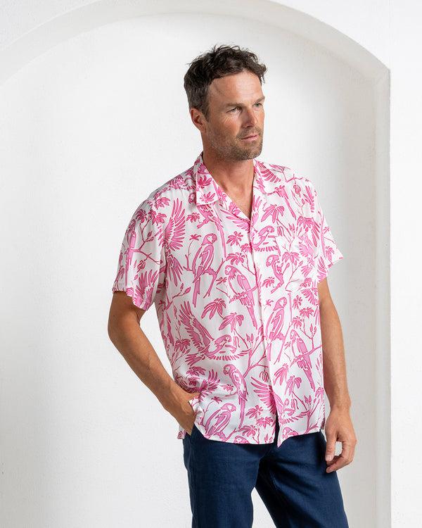 pink house mustique Silk Festival Shirt PARROT