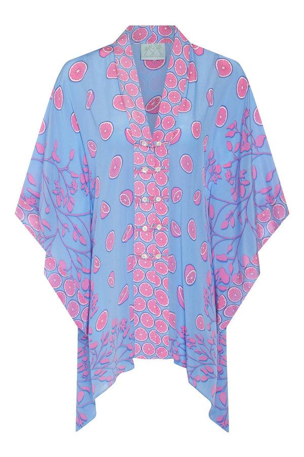 Pink House Mustique Silk Jade Poncho LIME TREE