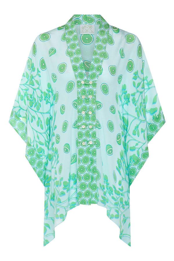 Pink House Mustique Silk Jade Poncho LIME TREE