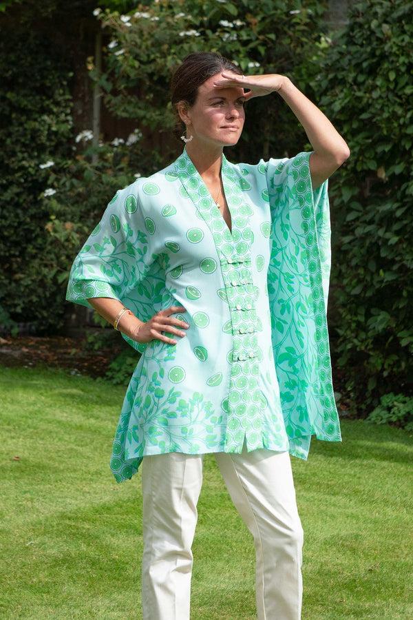 Pink House Mustique Silk Jade Poncho LIME TREE