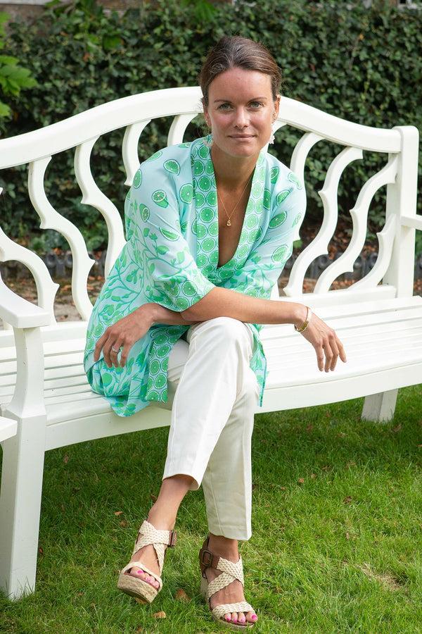 pink house mustique Silk Jade Poncho LIME TREE