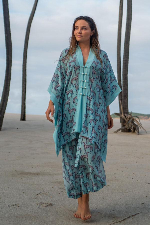 pink house mustique Silk Jade Poncho LURCHER