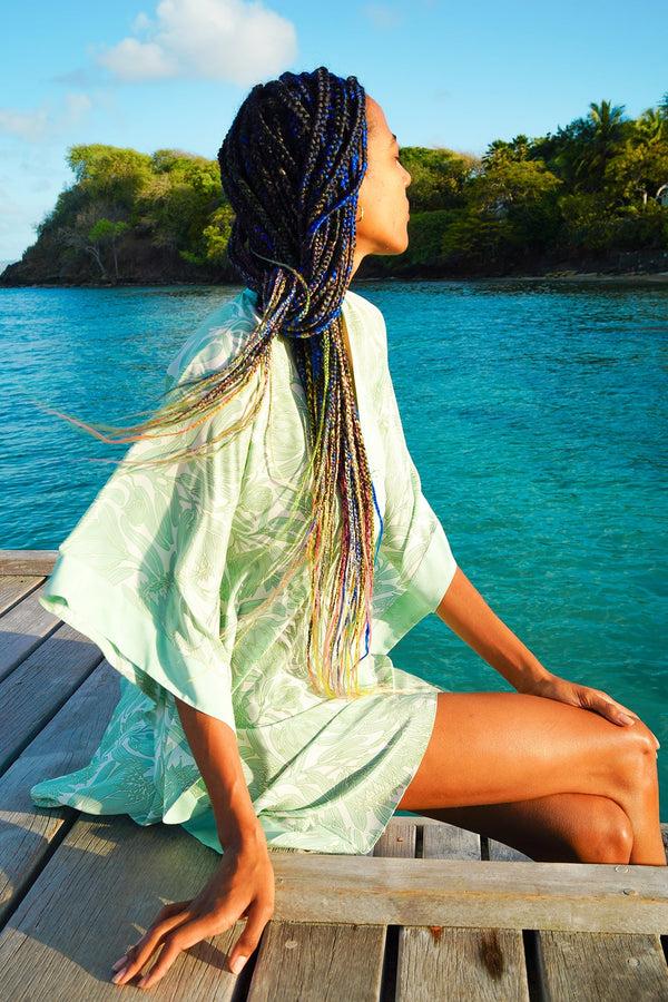 pink house mustique Silk Jade Poncho PROTEA