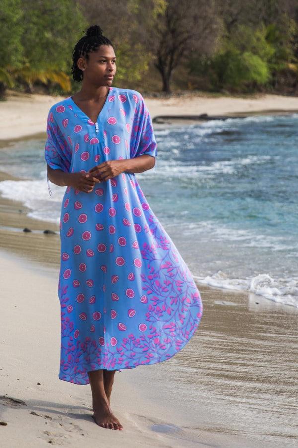 Pink House Mustique Silk Jenlee Kaftan LIME TREE