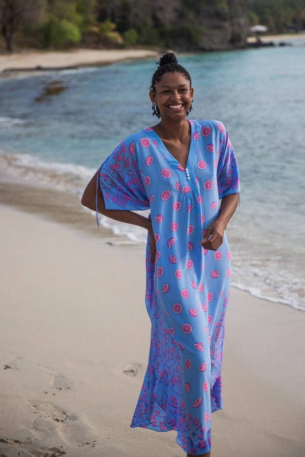 Pink House Mustique Silk Jenlee Kaftan LIME TREE