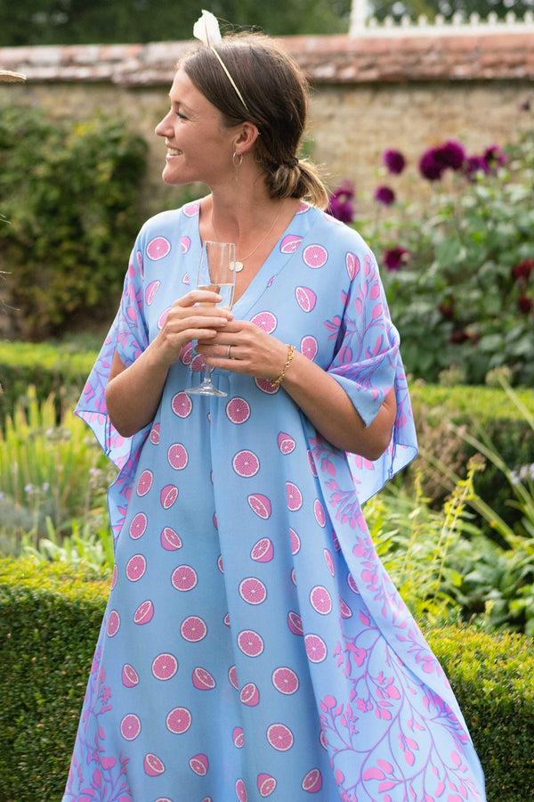 pink house mustique Silk Jenlee Kaftan LIME TREE