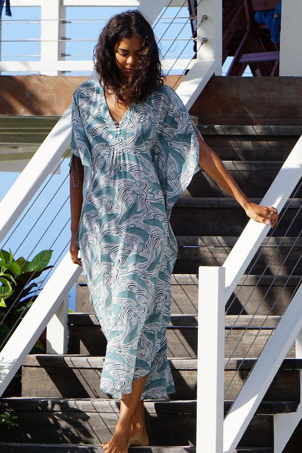 pink house mustique Silk Jenlee Kaftan WHALE