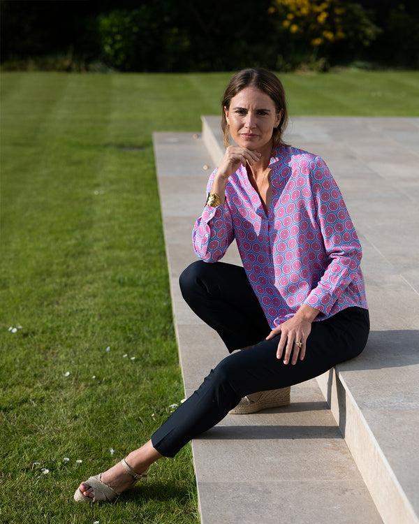 pink house mustique Silk Kim Blouse LIME SLICE