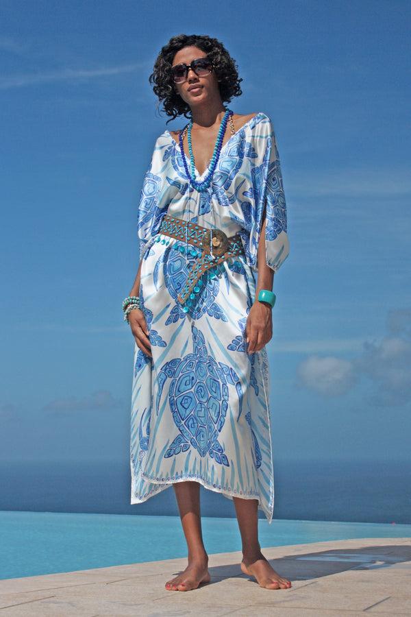 pink house mustique Silk Lea Kaftan TURTLE