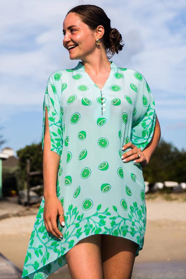 Pink House Mustique Silk Lotty Kaftan LIME TREE