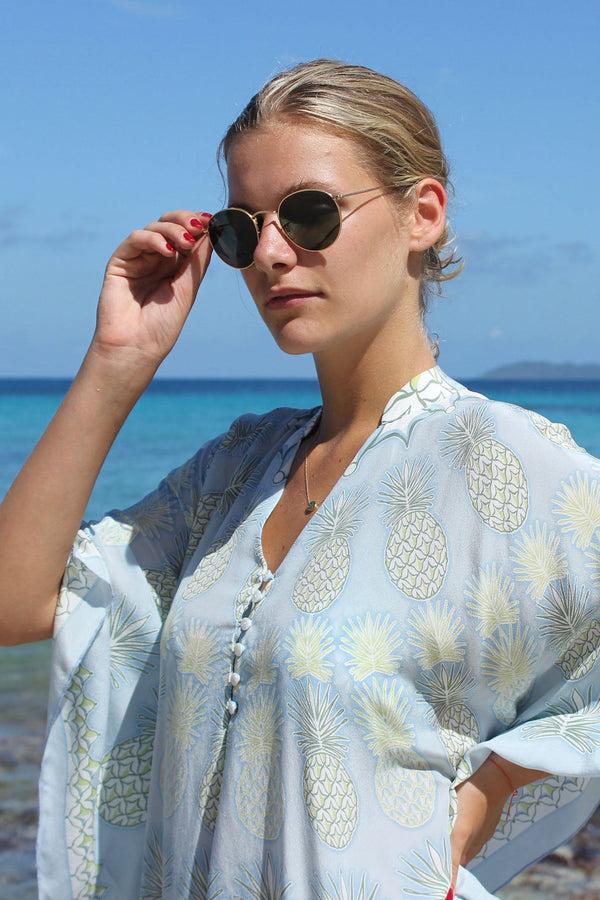Pink House Mustique Silk Lotty Kaftan PINEAPPLE