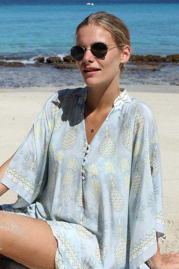 Pink House Mustique Silk Lotty Kaftan PINEAPPLE