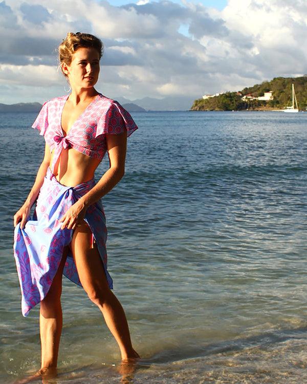 pink house mustique Silk Lyla Top LIME SLICE