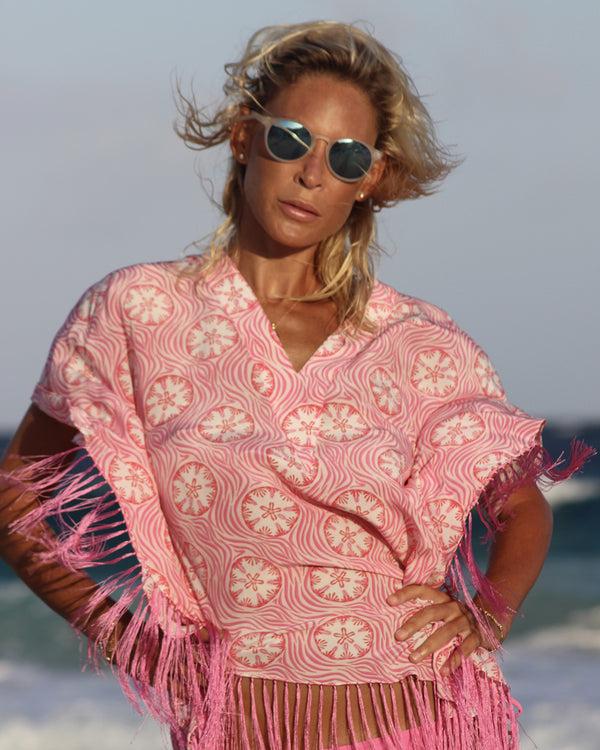 Pink House Mustique Silk Poncho SAND DOLLAR