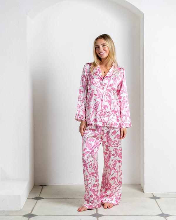 Pink House Mustique Silk Pyjamas PARROT