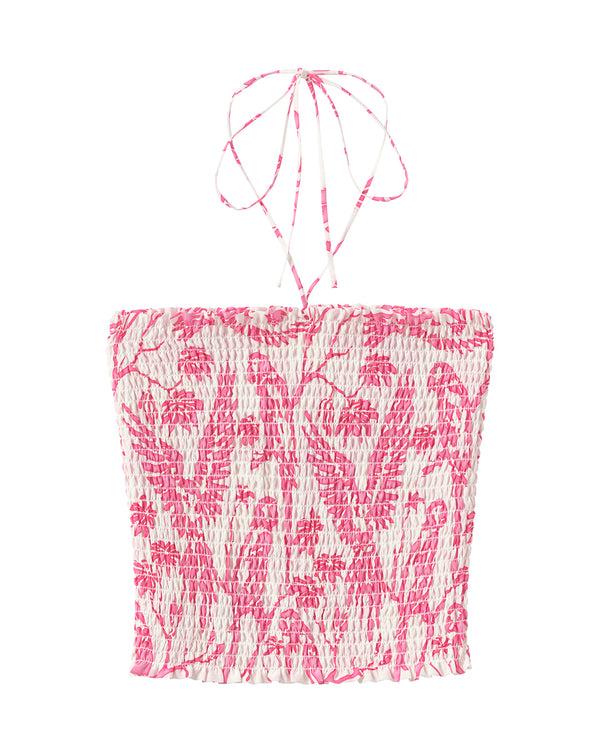 Pink House Mustique Silk Ruffle Bandeau Top PARROT