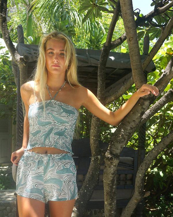 Pink House Mustique Silk Ruffle Bandeau Top WHALE