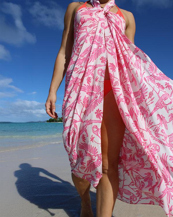 pink house mustique Silk Sarong PARROT