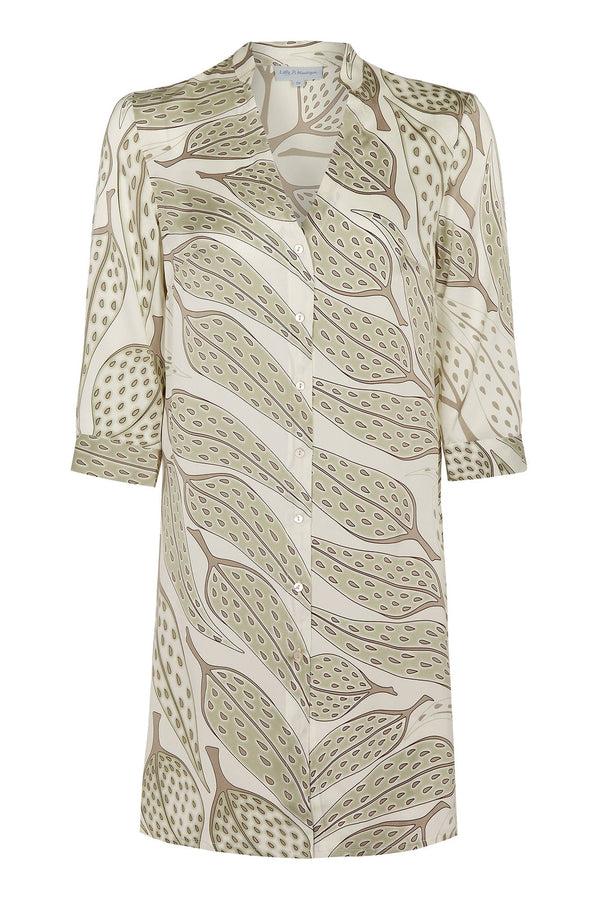 Pink House Mustique Silk Shirt Dress LEAVES