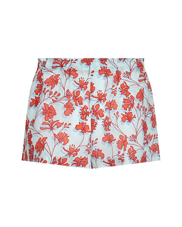 Pink House Mustique Silk Bed-to-Beach Shorts FLAMBOYANT FLOWER
