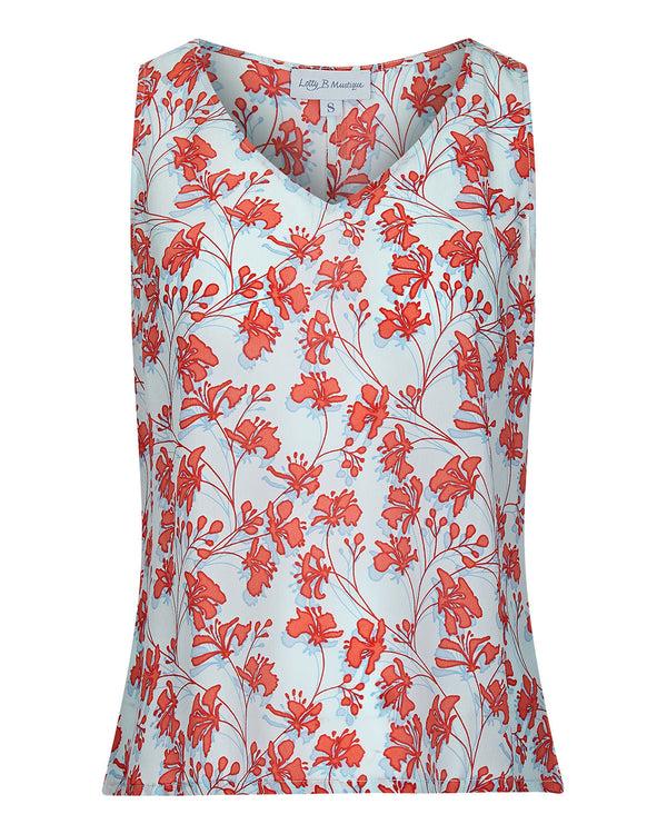 Pink House Mustique Silk Bed-to-Beach Top FLAMBOYANT FLOWER