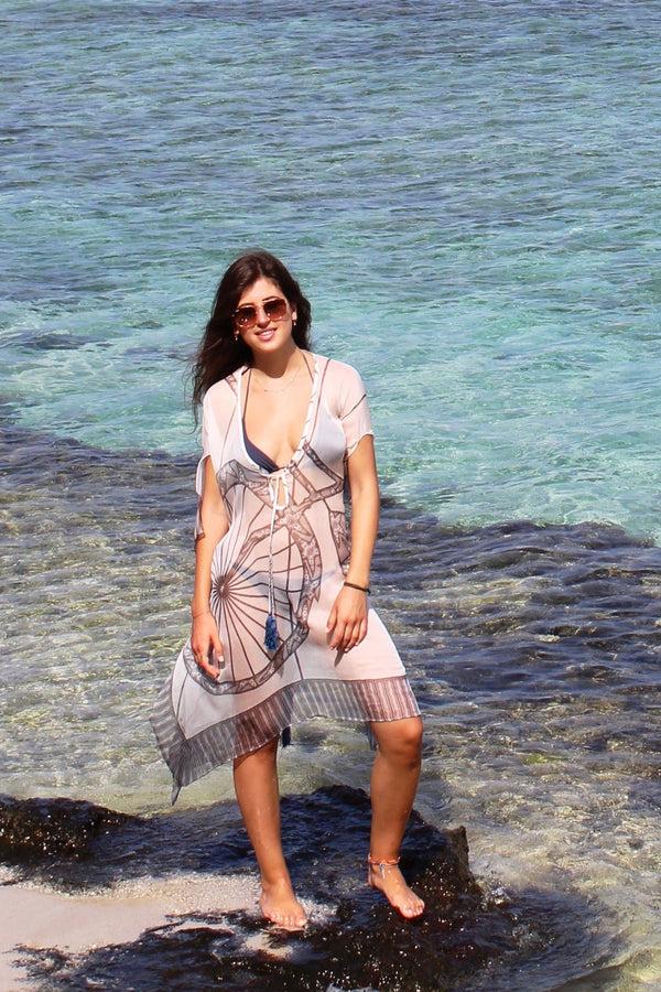 pink house mustique Silk Chiffon Cosima Kaftan BICYCLE