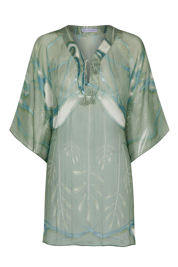 Pink House Mustique Silk Chiffon Cosima Kaftan EGRET