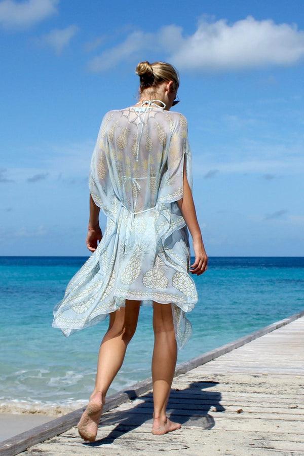 Pink House Mustique Silk Chiffon Cosima Kaftan PINEAPPLE